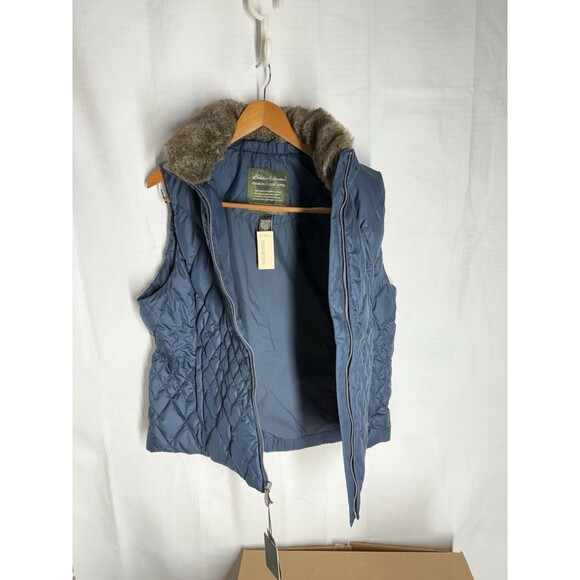 Eddie Bauer NWT Navy Blue Premium Goose Down Vest Women's XL - Picture 1 of 5